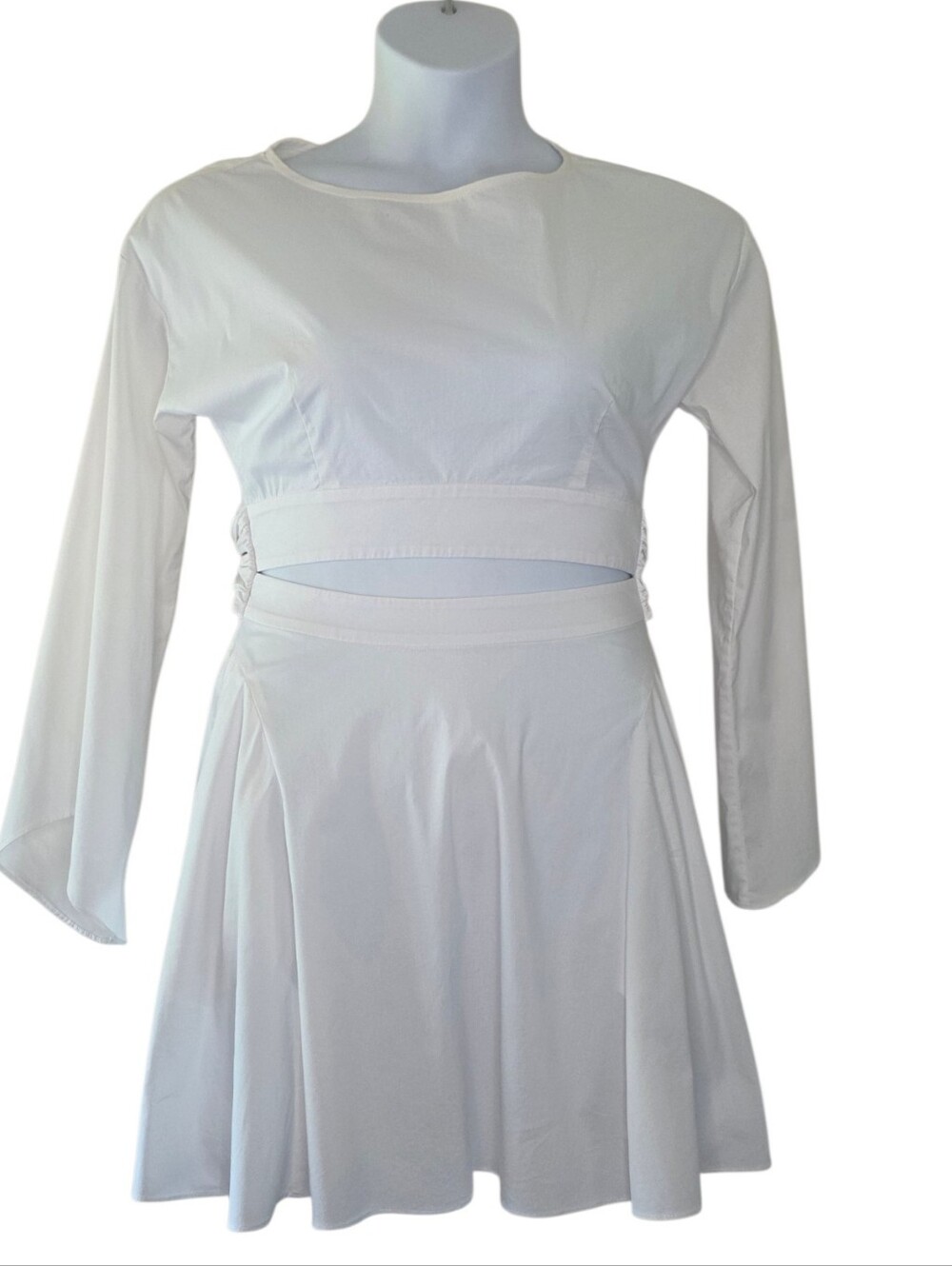 Intermix Flare Sleeve‎ Cutout Midriff  Dress Size S Self-Tie Waist Pockets HOCO